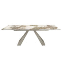 Mesa comedor extensible rectangular mármol porcelánico y acero color champagne