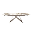 Mesa comedor extensible rectangular mármol porcelánico y acero color champagne