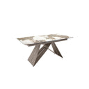 Mesa comedor extensible rectangular mármol porcelánico y acero color champagne