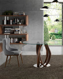 Ovale eettafel met gehard glas en walnoot