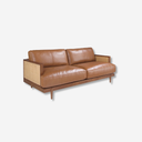 sofa moderno piel vacuno marron y rattan
