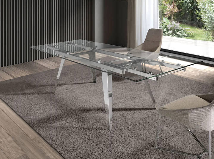 Mesa comedor extensible rectangular cristal templado y acero cromado - Mesa de comedor - El Workshop - 160x90x76cm