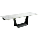 Rectangular extendable dining table in porcelain marble and black steel