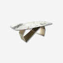 Mesa comedor rectangular mármol porcelánico y acero color champagne