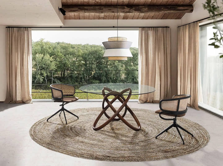 Mesa comedor redonda cristal templado y nogal - Mesa de comedor - El Workshop - Ø130x75cm