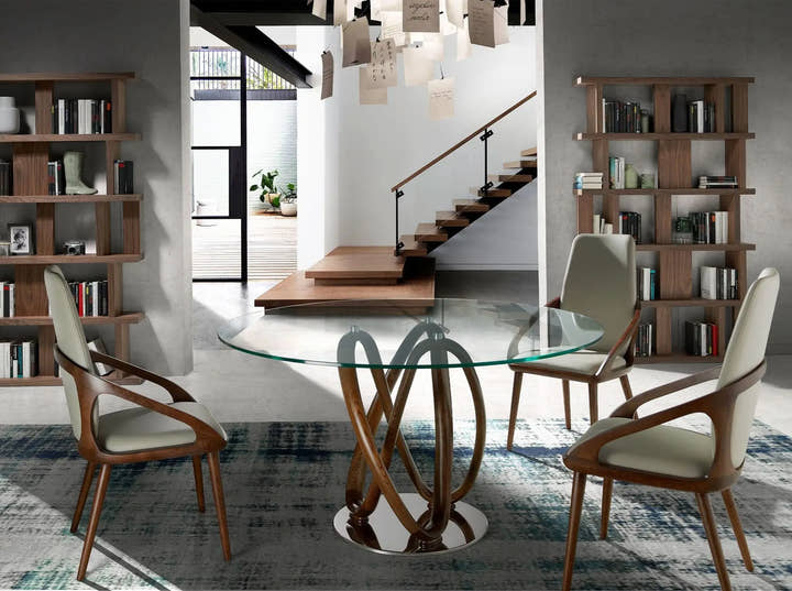 Mesa comedor redonda cristal templado y nogal - Mesa de comedor - El Workshop - Ø120x75 cm