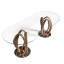 Ovale eettafel met gehard glas en walnoot