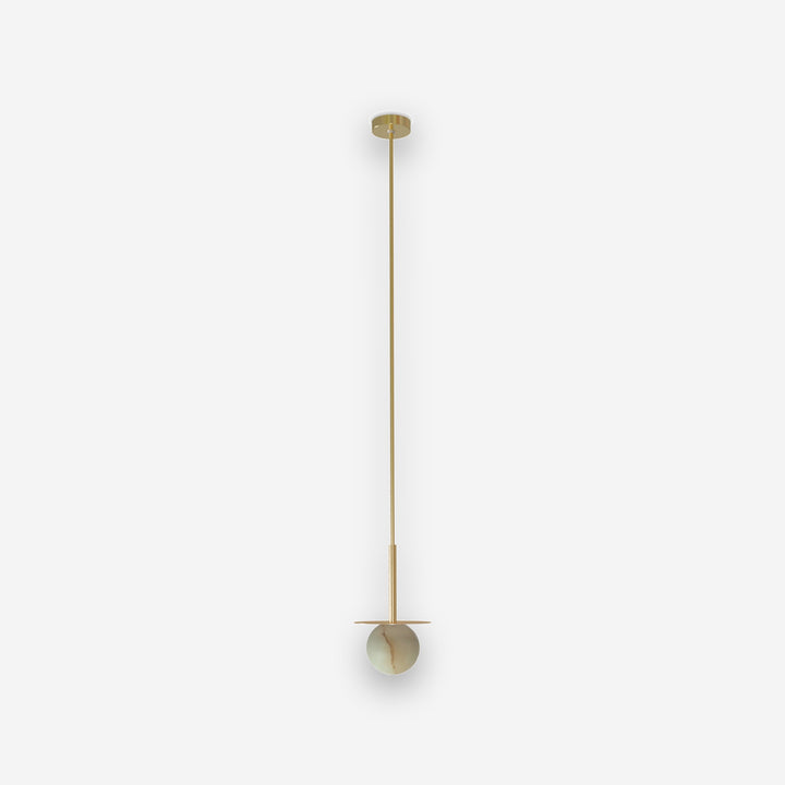 Royal Disc Pendant Lamp - Base and disc in matte polished brass, alabaster ball and gold textile cable