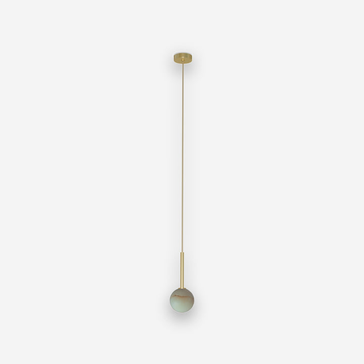 Royal Simple Pendant Lamp - Matte polished brass base, alabaster ball and gold textile cable