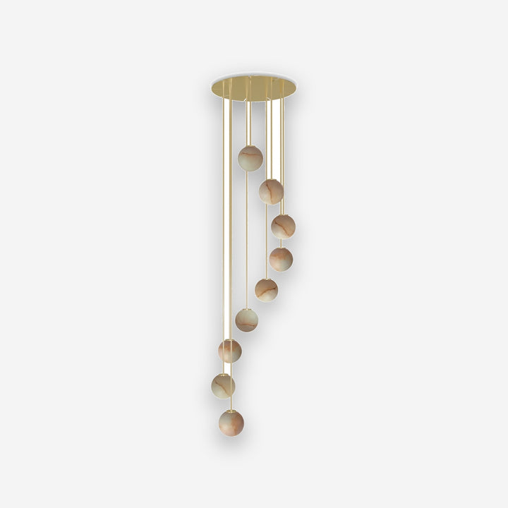 Royal Pendant Chandelier Circular Spiral Lamp - Gold structure, alabaster ball and gold textile cable