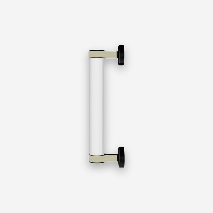Roseline Wall Lamp 36 - Black base, beige strap and transparent glass shade.