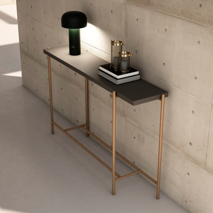 Mesa consola a medida tapa de madera lacada y patas metálicas - Amareno