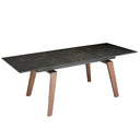 Mesa comedor extensible rectangular mármol porcelánico y nogal