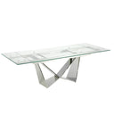Mesa comedor extensible rectangular cristal templado y acero cromado