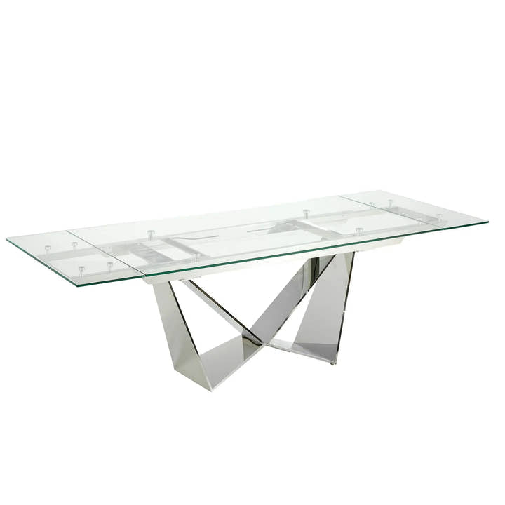 Mesa comedor extensible rectangular cristal templado y acero cromado - Mesa - El Workshop - Plateado