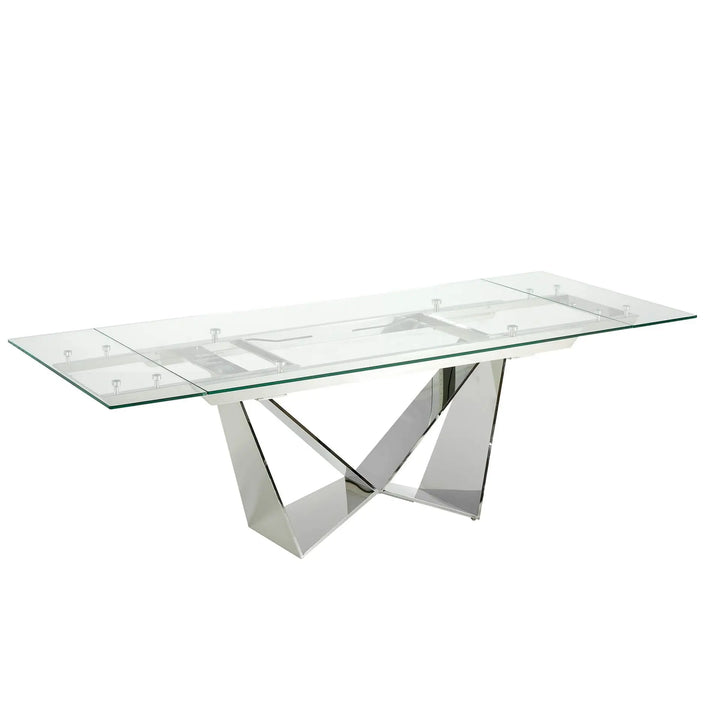 Rectangular extendable dining table with tempered glass and chrome-plated steel