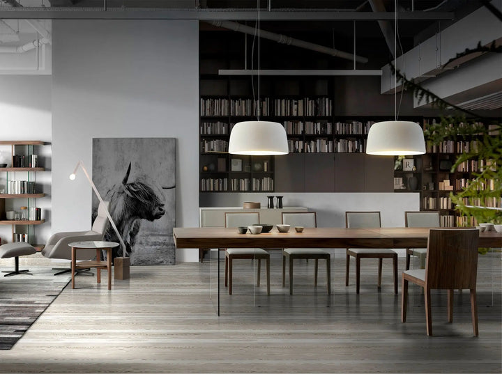 Mesa comedor rectangular nogal y cristal templado