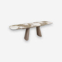 Mesa comedor extensible ovalada barril mármol porcelánico y acero taupé metalizado - Mesa de comedor - El Workshop-Ø180 x 90 x 76 Cm
