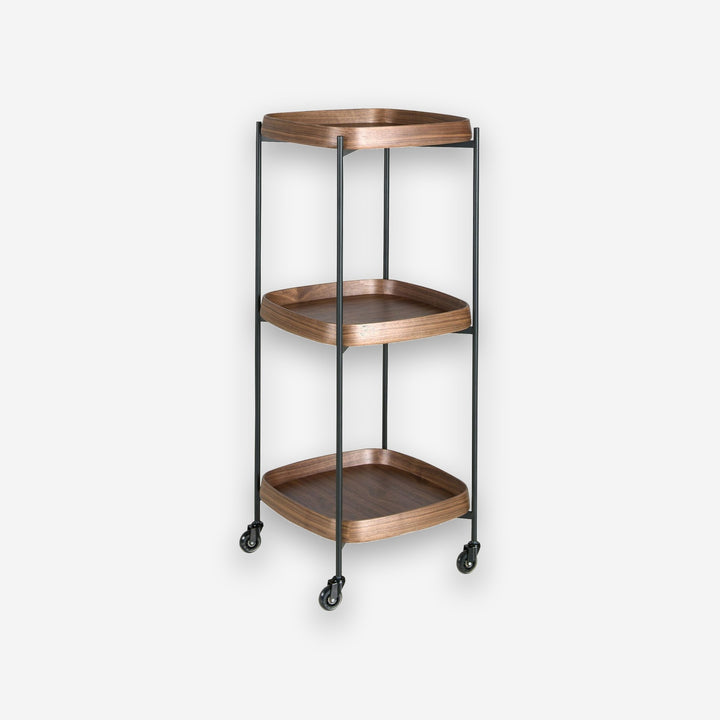 Carrito minibar nogal y acero negro - Baúl piel - El Workshop-50 x 50 x 124 Cm