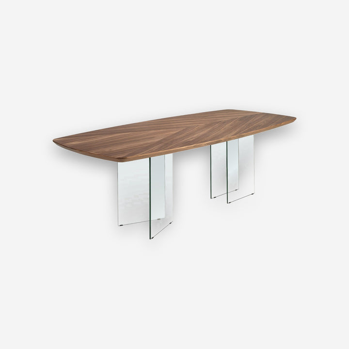 Mesa comedor ovalada barril nogal y cristal templado - Mesa de comedor - El Workshop-Ø220 x 110 x 75 Cm
