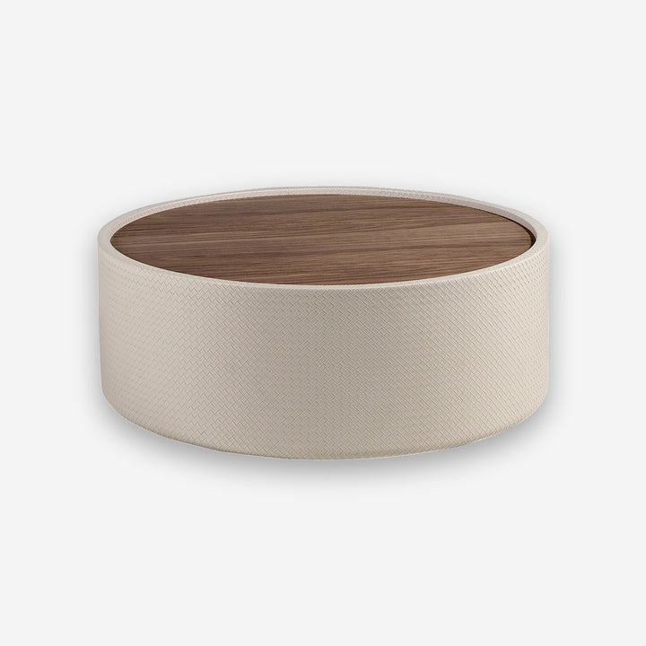 Mesa centro redonda nogal y madera tapizada en polipiel arena - Mesa de centro - El Workshop-Ø80 x 28 Cm