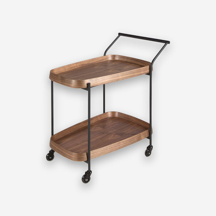 Carrito minibar nogal y acero negro - Baúl piel - El Workshop-89 x 56 x 89 Cm