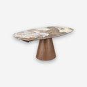 Mesa comedor extensible ovalada barril mármol porcelánico y nogal - Mesa de comedor - El Workshop-Ø130 x 120 x 76 Cm