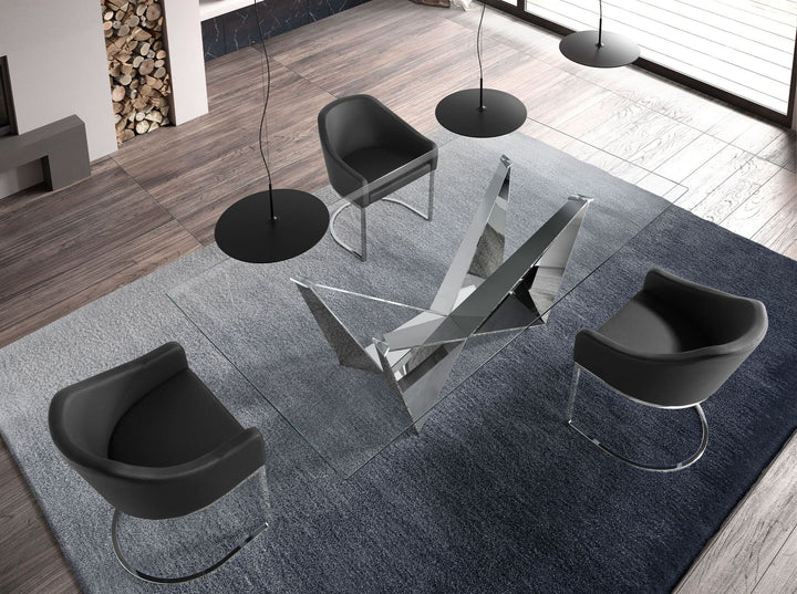 Mesa comedor rectangular cristal templado y acero cromado en ambiente decorado (2)