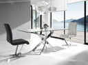 Mesa comedor rectangular cristal templado y acero cromado en ambiente decorado