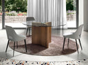 Mesa comedor redonda cristal templado y nogal