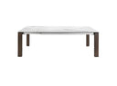 Rectangular extendable dining table in porcelain marble and walnut