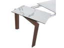 Rectangular extendable dining table in porcelain marble and walnut