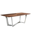 Mesa comedor ovalada barril nogal y acero cromado