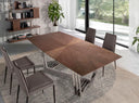 Mesa comedor ovalada barril nogal y acero cromado
