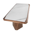 mesa comedor rectangular mármol porcelánico y nogal, vista 4