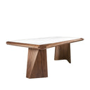 mesa comedor rectangular mármol porcelánico y nogal