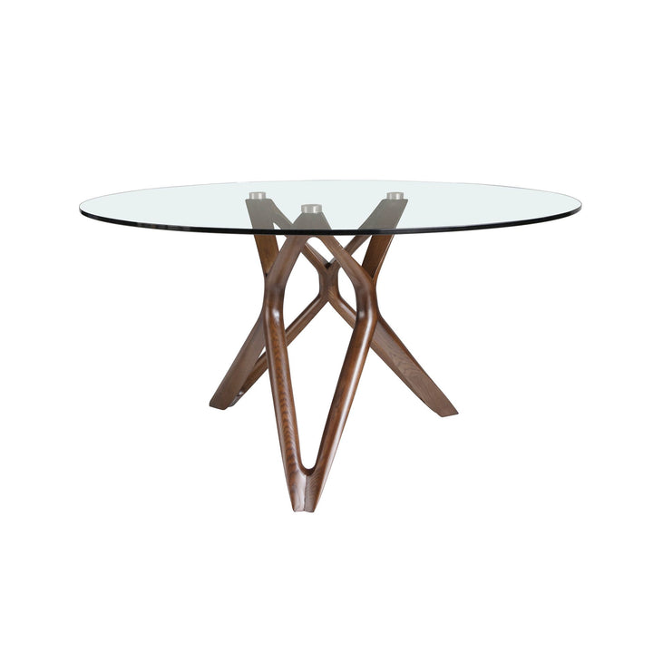 Ronde eettafel met gehard glas en walnoot