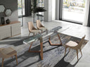 Rectangular extendable dining table with tempered glass and walnut