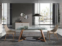 Mesa comedor extensible rectangular cristal templado y nogal en ambiente decorado