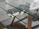 mesa comedor extensible rectangular cristal templado y nogal, vista 6