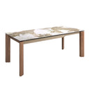 Mesa comedor extensible rectangular mármol porcelánico y nogal