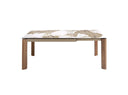 Mesa comedor extensible rectangular mármol porcelánico y nogal