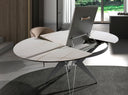 mesa comedor extensible redonda mármol porcelánico y acero gris