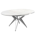 Mesa comedor extensible redonda mármol porcelánico y acero gris