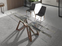 mesa comedor extensible rectangular cristal templado y nogal