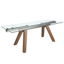 Mesa comedor extensible rectangular cristal templado y nogal - El Workshop
