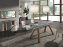 Mesa comedor extensible rectangular cristal templado y nogal