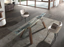 Mesa comedor extensible rectangular cristal templado y nogal