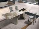 Mesa comedor extensible rectangular mármol porcelánico y acero color champagne