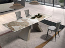 Mesa comedor extensible rectangular mármol porcelánico y acero color champagne